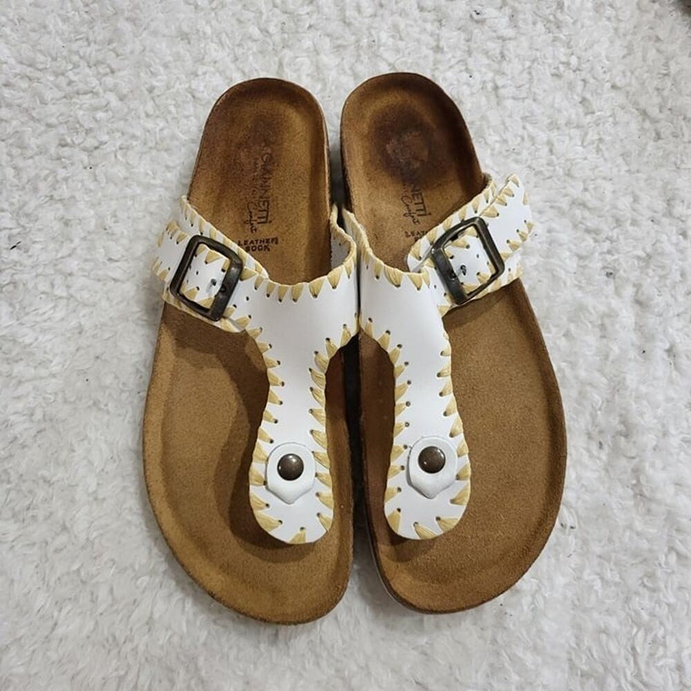 Giannetti made in Italy White Leather Raffia Trim cork Sandal Size  9.5